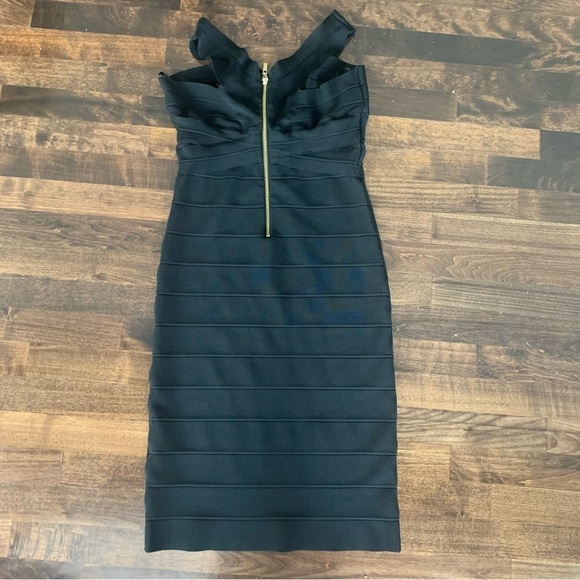 BEBE black halter top bandage bodycon cocktail midi dress Sz L - Picture 2 of 8